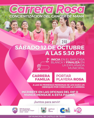 Invitan a la Carrera Rosa en Castillo de Teayo para concientizar sobre el cáncer de mama